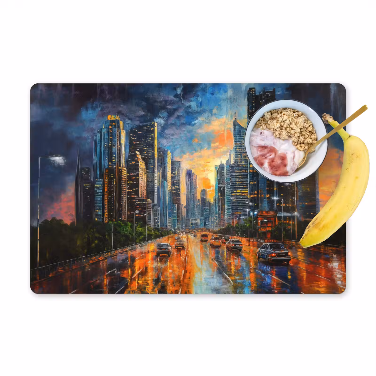 Placemat - 6 stuks - Auto - Skyline - Zon - Blauw — 1
