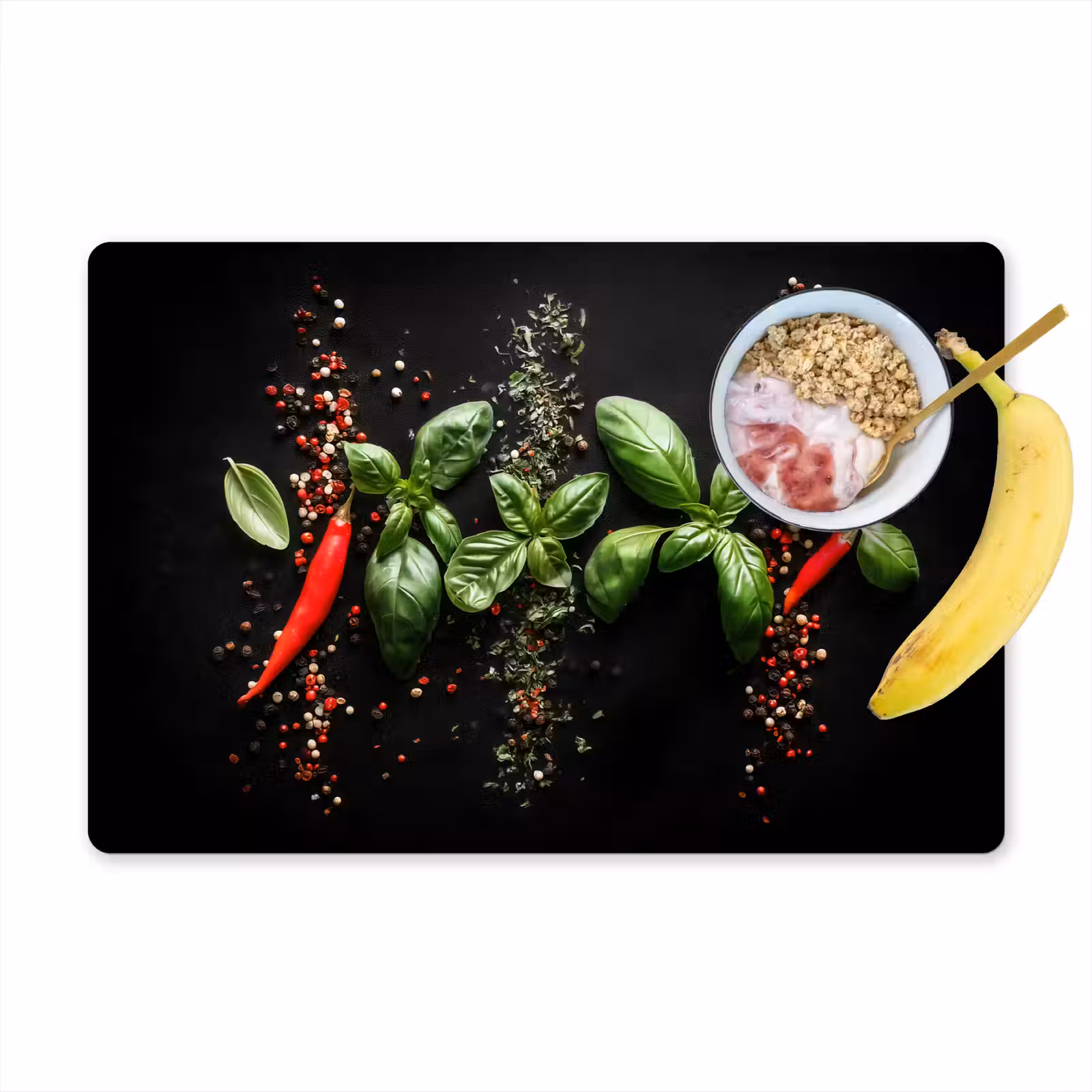 Placemat - 6 stuks - Chilipepers - Basilicum - Blaadjes - Rood — 1