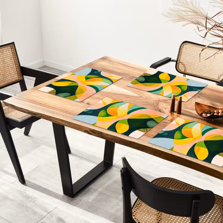 Placemat - 6 stuks - Abstract - Geel - Roze - Groen — 5