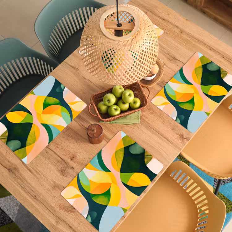 Placemat - 6 stuks - Abstract - Geel - Roze - Groen — 6