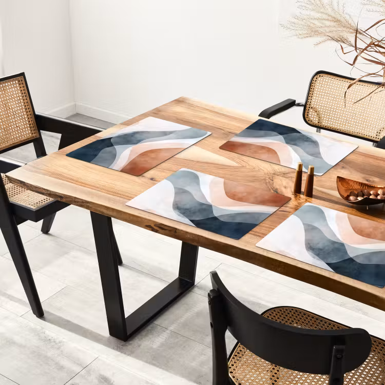Placemat - 6 stuks - Abstract - Golven - Blauw — 5