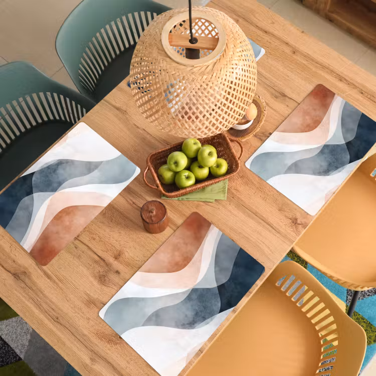 Placemat - 6 stuks - Abstract - Golven - Blauw — 6