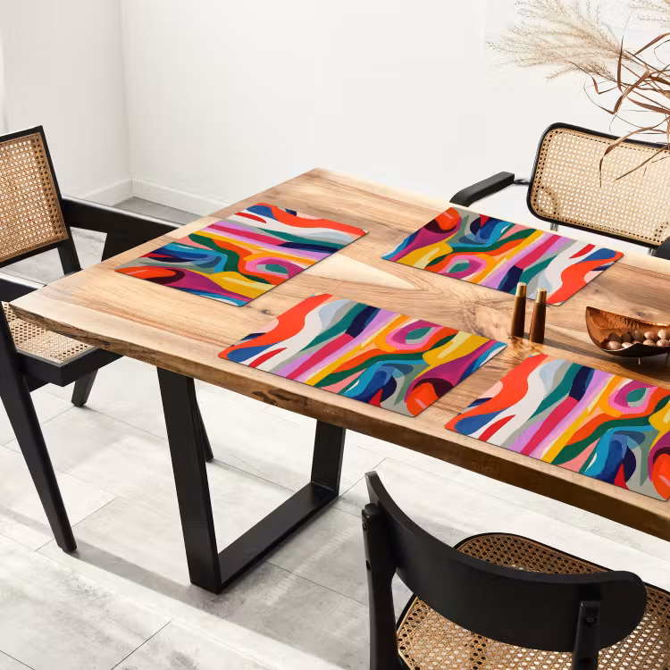 Placemat - 6 stuks - Abstract - Kleurrijk - Golven - Lijnen — 5