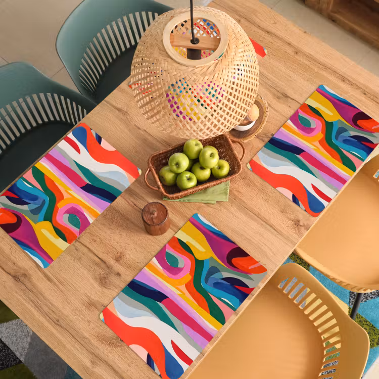 Placemat - 6 stuks - Abstract - Kleurrijk - Golven - Lijnen — 6