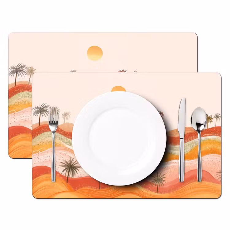 Placemat - 6 stuks - Abstract landschap - Palmbomen - Kleurrijk — 2