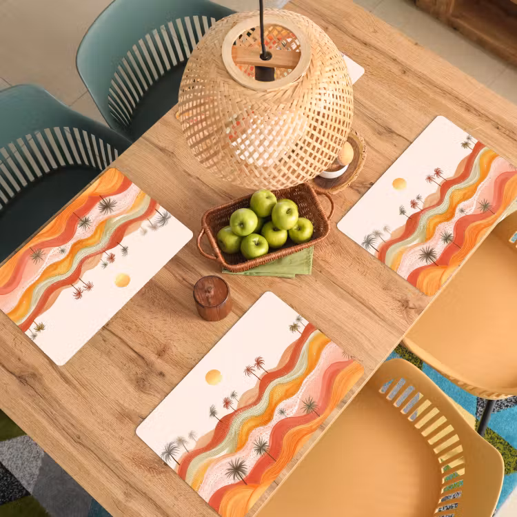 Placemat - 6 stuks - Abstract landschap - Palmbomen - Kleurrijk — 6