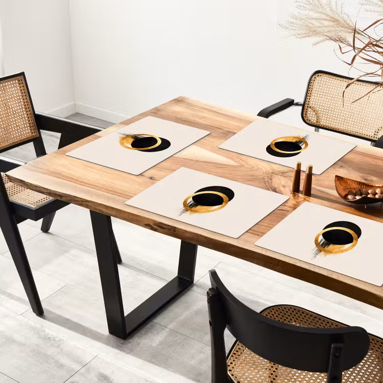 Placemat - 6 stuks - Abstract ontwerp - Zwarte cirkel - Verfvlekken — 5