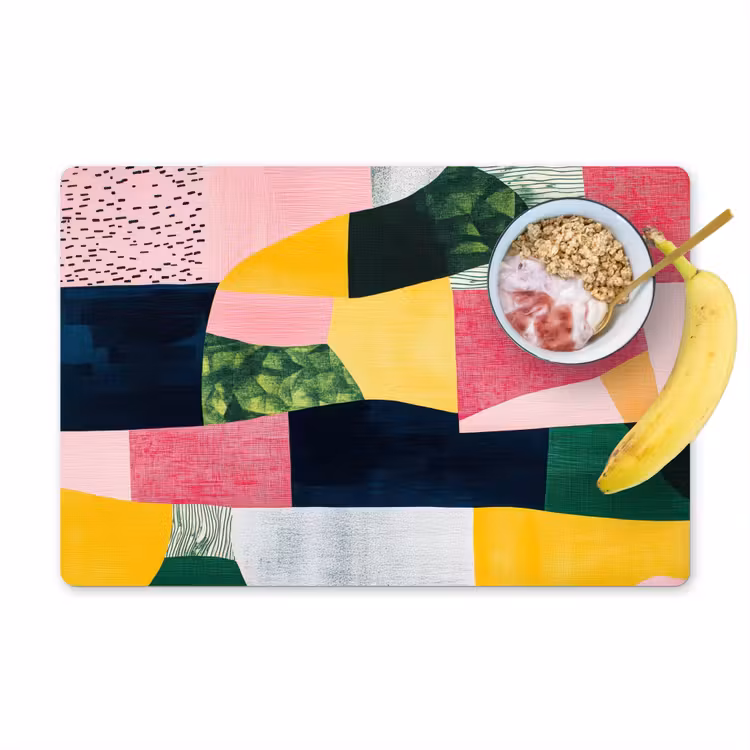 Placemat - 6 stuks - Abstract - Roze - Lappen - Vormen - Geel — 1