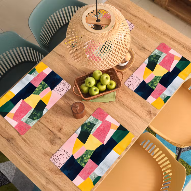 Placemat - 6 stuks - Abstract - Roze - Lappen - Vormen - Geel — 6