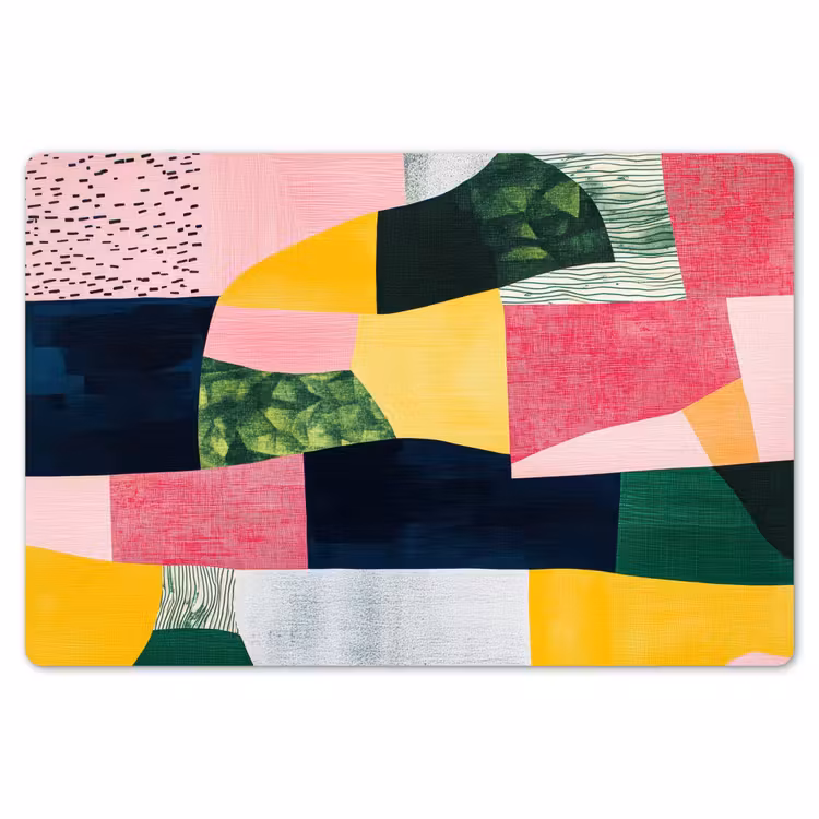 Placemat - 6 stuks - Abstract - Roze - Lappen - Vormen - Geel — 7
