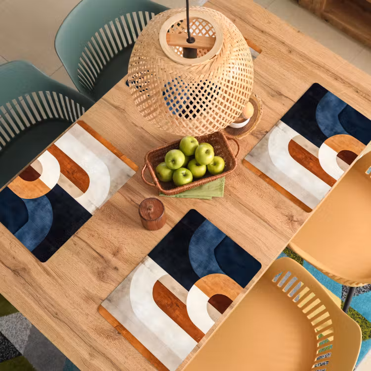 Placemat - 6 stuks - Abstract - Vormen - Donkerblauw — 6