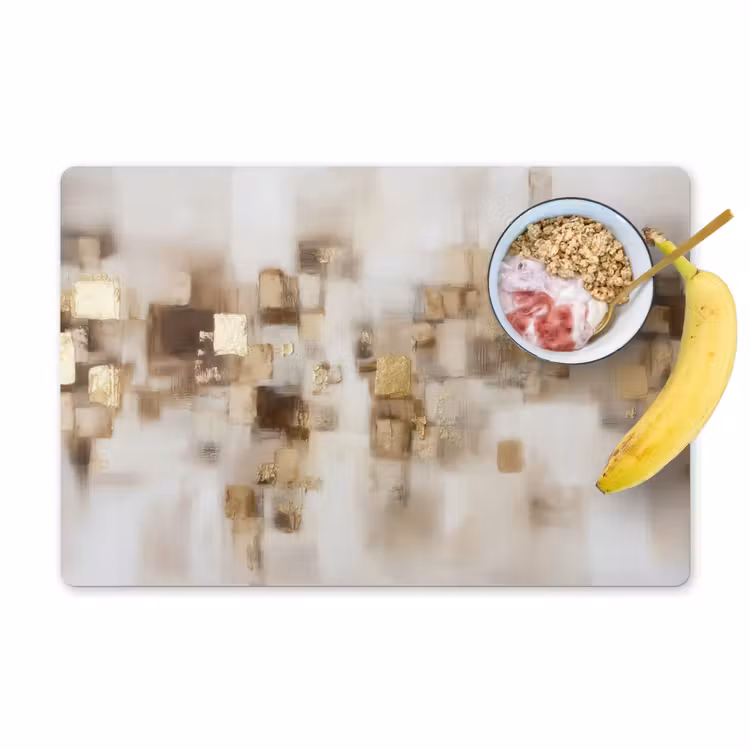 Placemat - 6 stuks - Abstracte vierkanten - Aardetonen - Mistig — 1