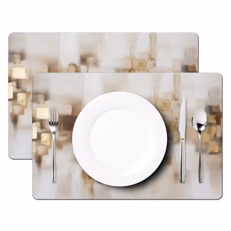 Placemat - 6 stuks - Abstracte vierkanten - Aardetonen - Mistig — 2