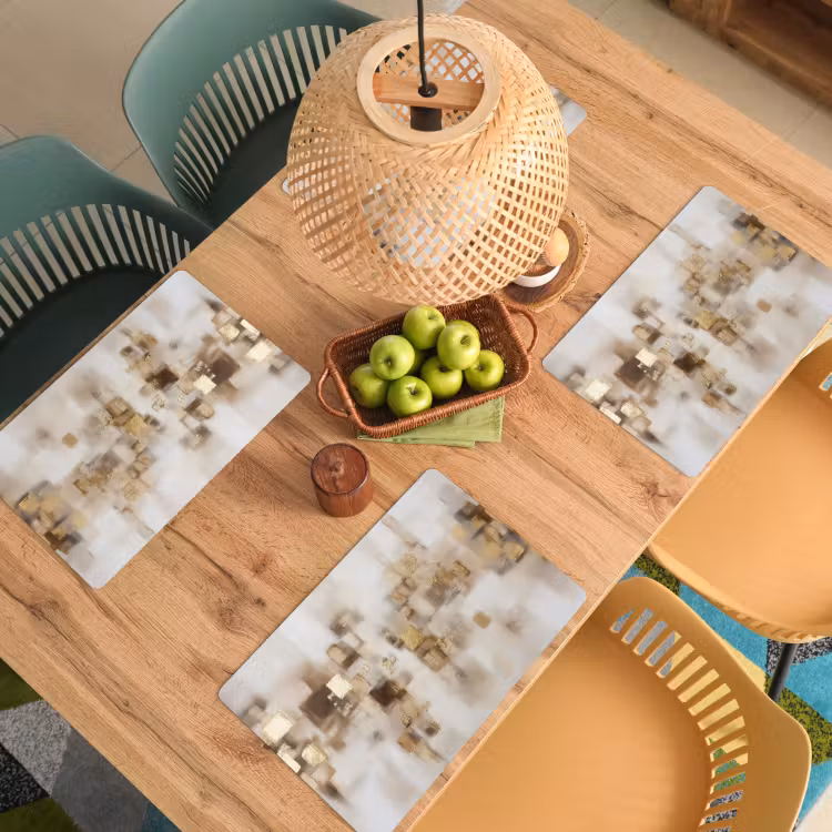 Placemat - 6 stuks - Abstracte vierkanten - Aardetonen - Mistig — 6
