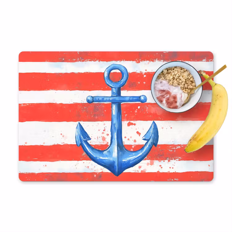Placemat - 6 stuks - Anker - Verfspatten - Rood - Blauw — 1
