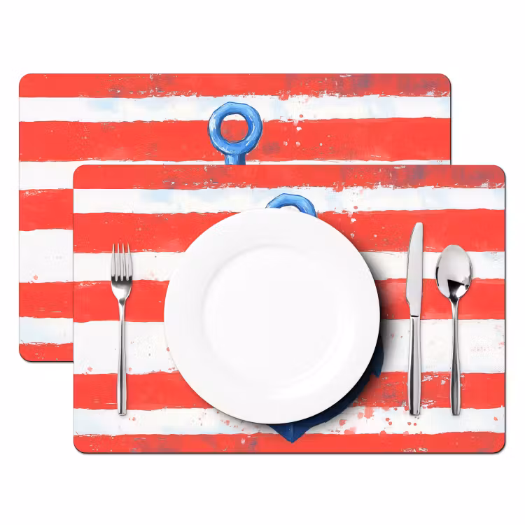 Placemat - 6 stuks - Anker - Verfspatten - Rood - Blauw — 2