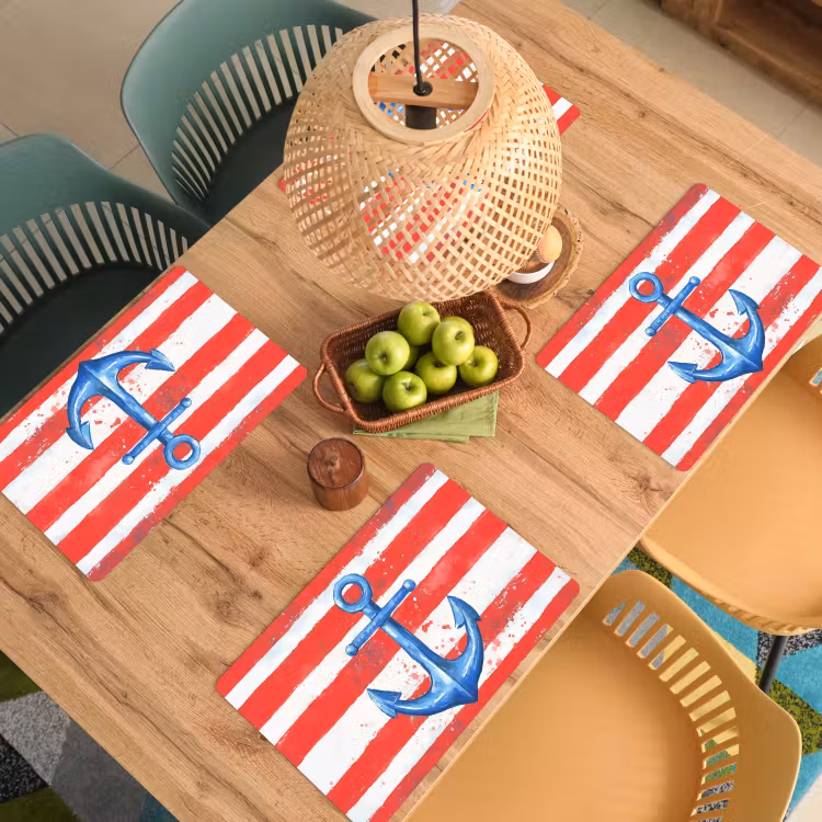 Placemat - 6 stuks - Anker - Verfspatten - Rood - Blauw — 6