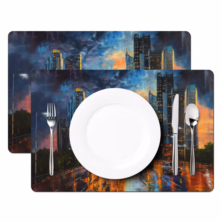 Placemat - 6 stuks - Auto - Skyline - Zon - Blauw — 2