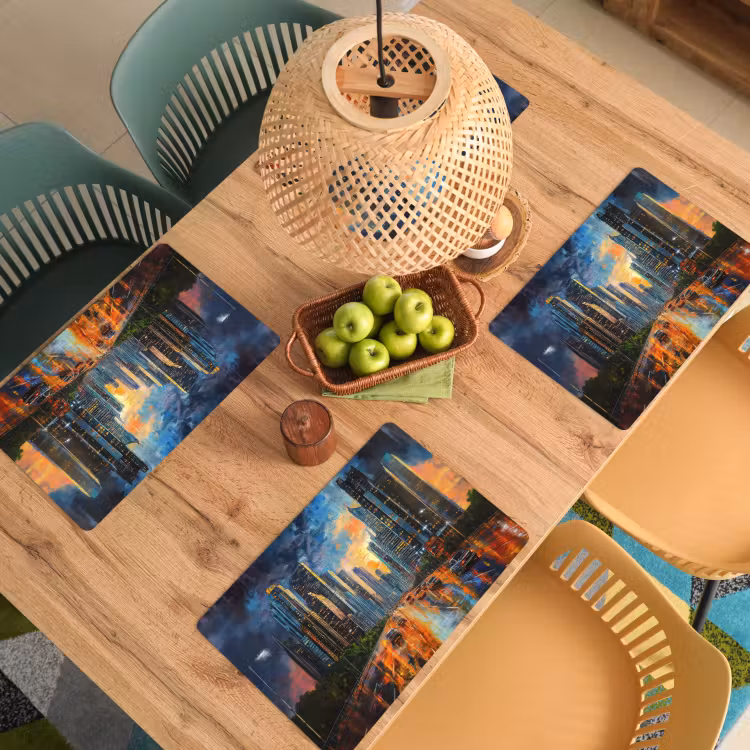 Placemat - 6 stuks - Auto - Skyline - Zon - Blauw — 6