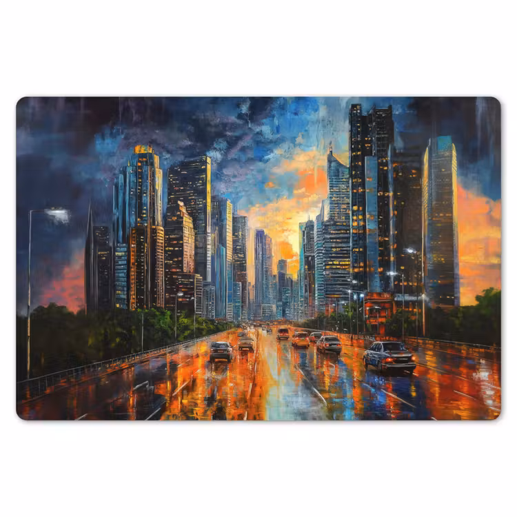 Placemat - 6 stuks - Auto - Skyline - Zon - Blauw — 7