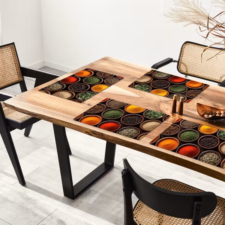 Placemat - 6 stuks - Bakjes - Hout - Kruiden - Kleurrijk — 5