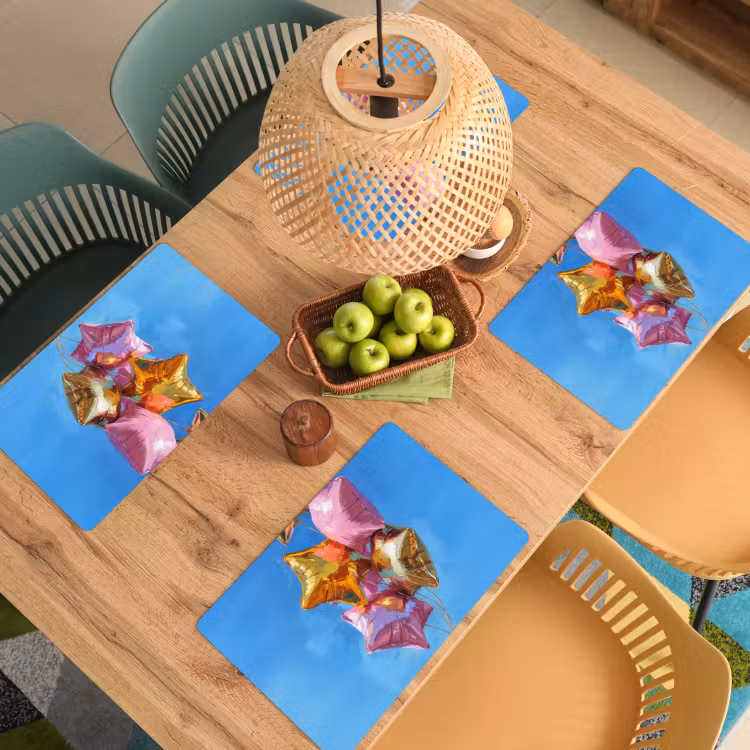 Placemat - 6 stuks - Ballonnen - Goud - Stervorm - Roze — 6