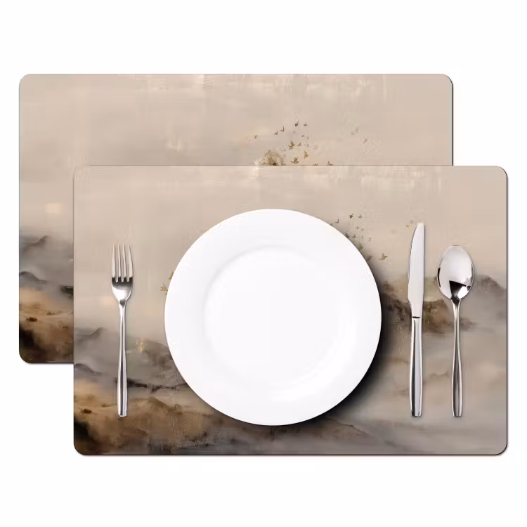 Placemat - 6 stuks - Berglandschap - Mist - Penseelstreken — 2