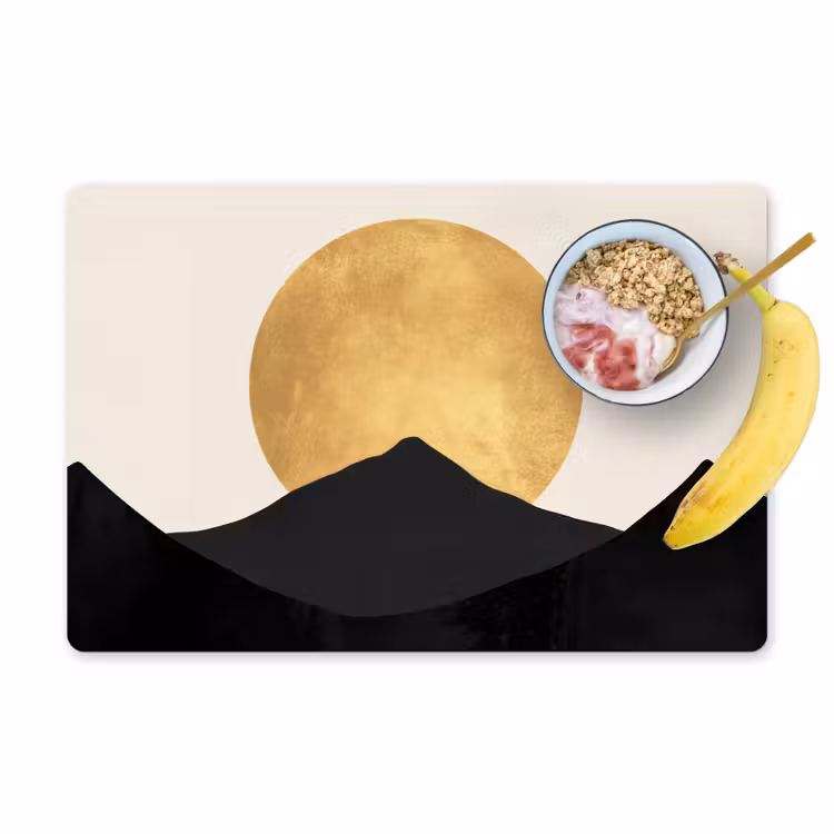 Placemat - 6 stuks - Bergsilhouetten - Gouden cirkel - Beige — 1