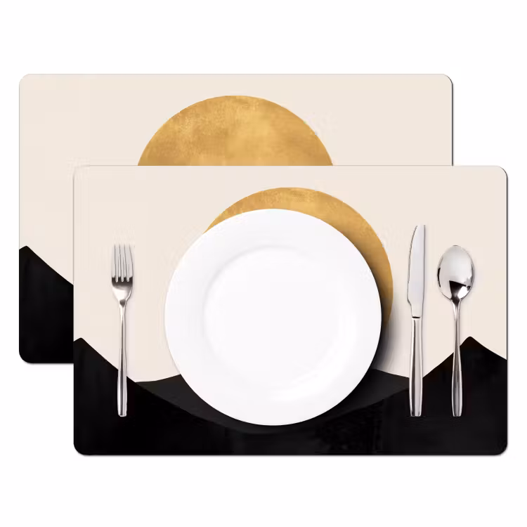 Placemat - 6 stuks - Bergsilhouetten - Gouden cirkel - Beige — 2