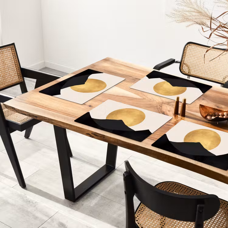 Placemat - 6 stuks - Bergsilhouetten - Gouden cirkel - Beige — 5