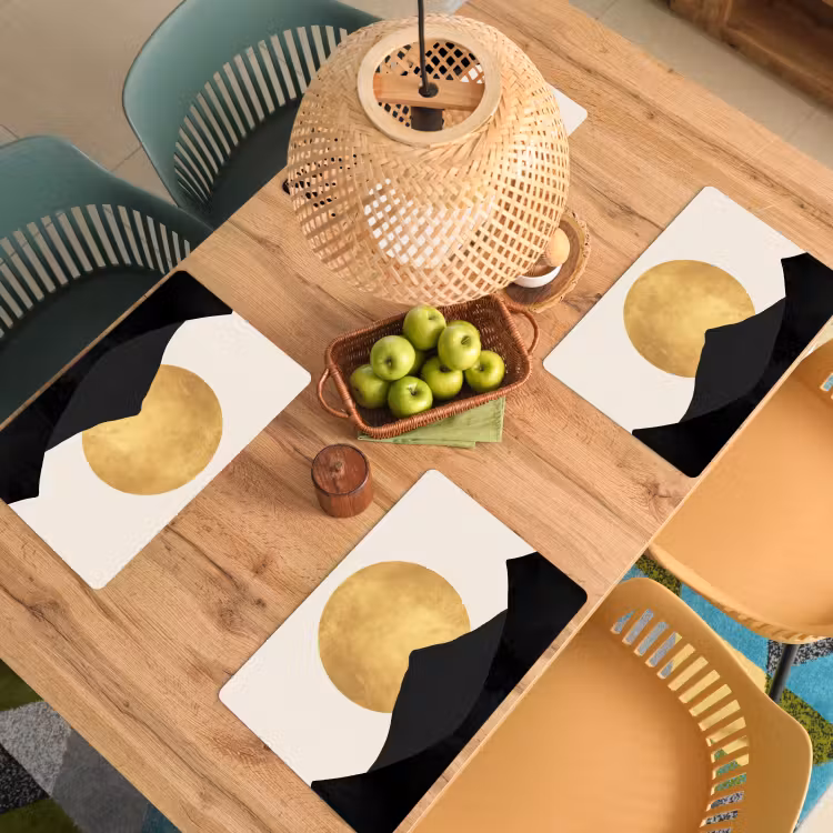 Placemat - 6 stuks - Bergsilhouetten - Gouden cirkel - Beige — 6