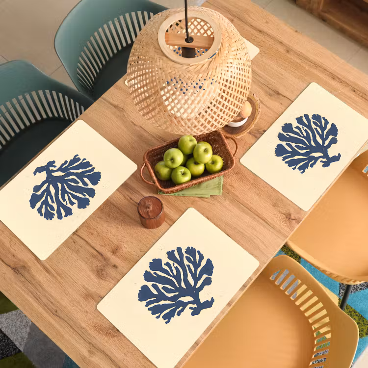 Placemat - 6 stuks - Blauw koraal - Vertakkingen - Beige — 6