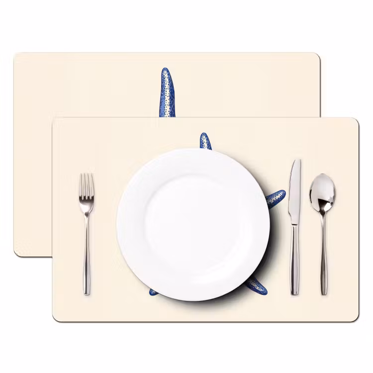 Placemat - 6 stuks - Blauwe zeester - Minimalistisch - Beige — 2