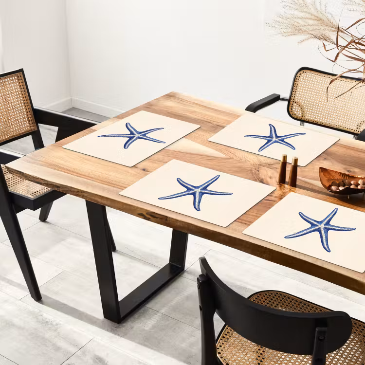 Placemat - 6 stuks - Blauwe zeester - Minimalistisch - Beige — 5