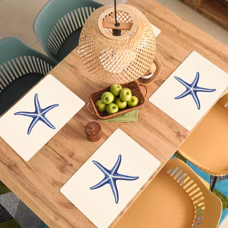 Placemat - 6 stuks - Blauwe zeester - Minimalistisch - Beige — 6