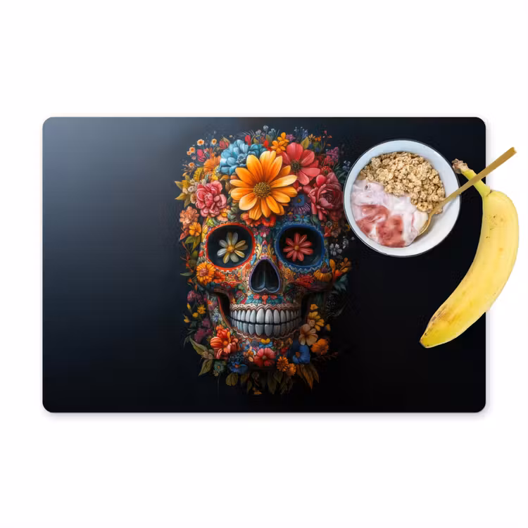 Placemat - 6 stuks - Bloemen - Kleurrijk - Schedel — 1