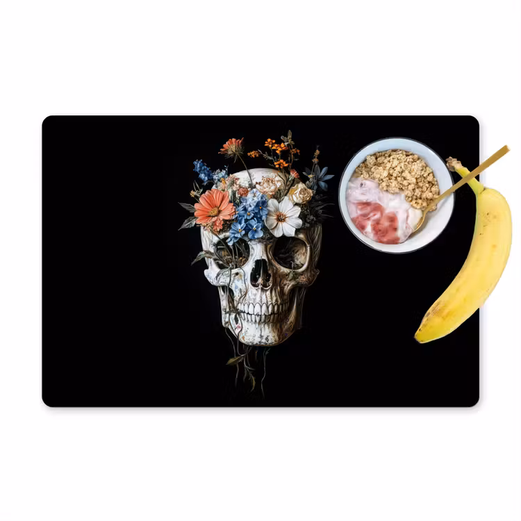 Placemat - 6 stuks - Bloemen - Schedel - Kleurrijk — 1
