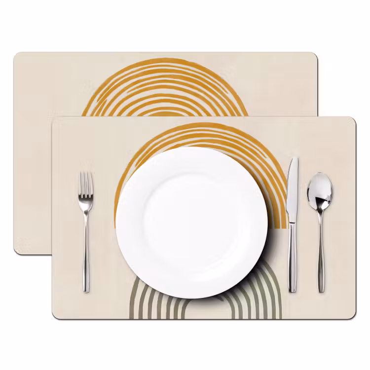 Placemat - 6 stuks - Bogen - Lijnen - Oranje - Minimalistisch — 2