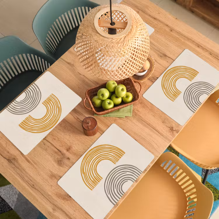 Placemat - 6 stuks - Bogen - Lijnen - Oranje - Minimalistisch — 6