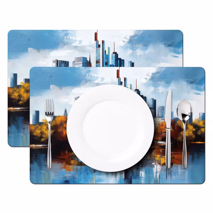 Placemat - 6 stuks - Bomen Frankfurt- Stad - Skyline - Brug — 2