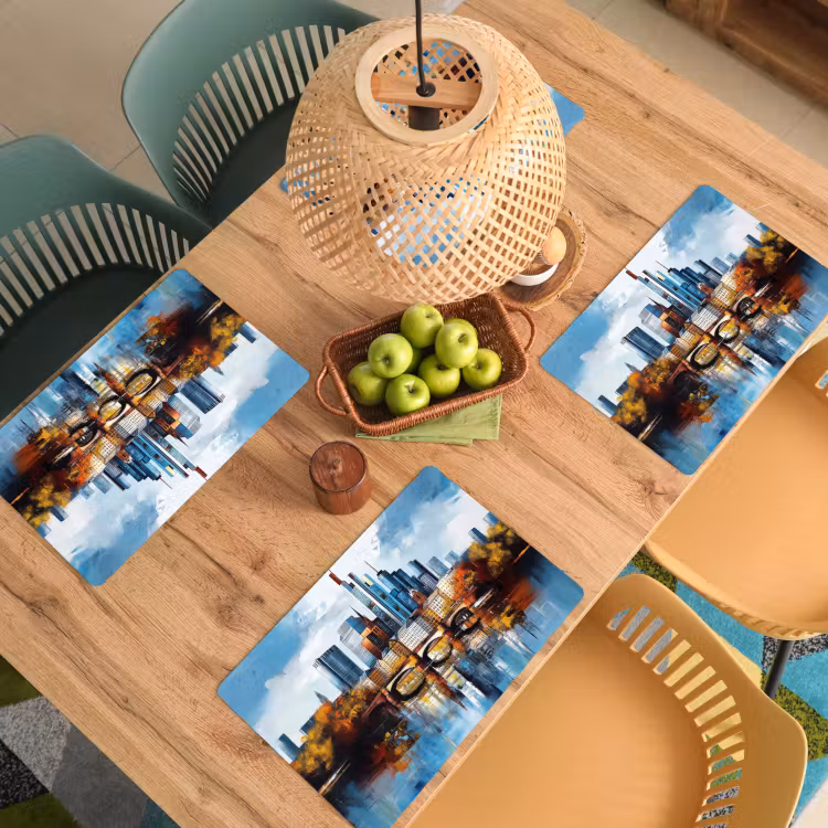 Placemat - 6 stuks - Bomen Frankfurt- Stad - Skyline - Brug — 6
