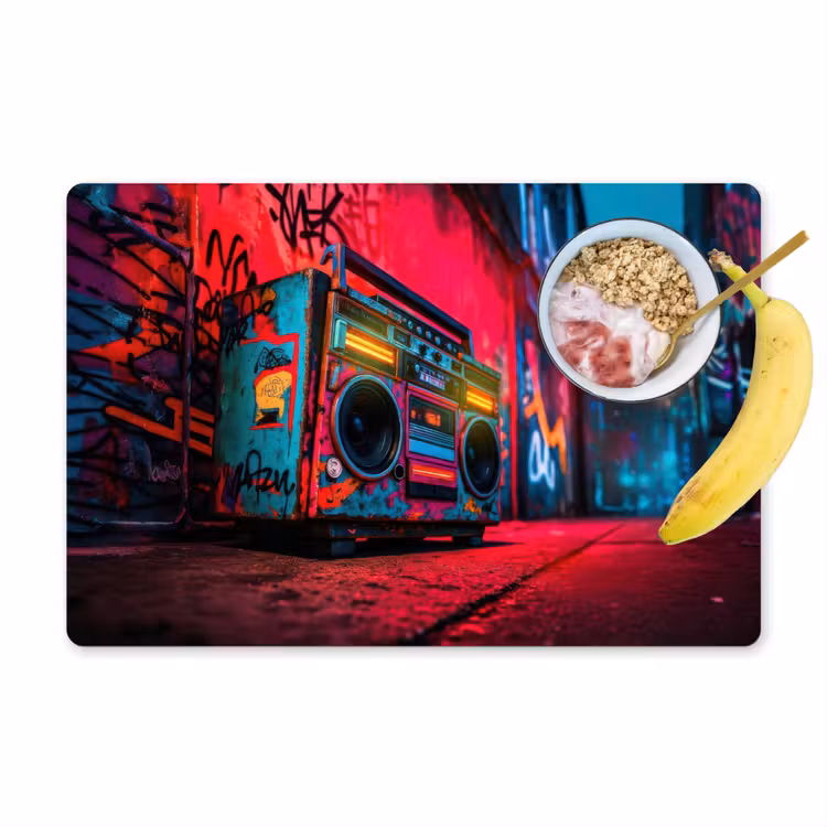 Placemat - 6 stuks - Boombox - Rood - Graffiti - Neon — 1