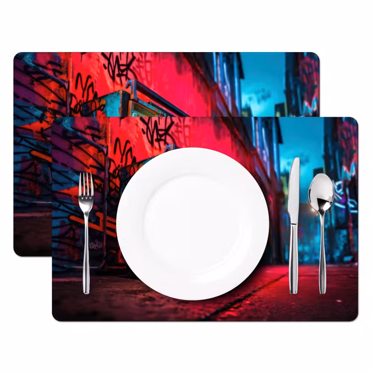 Placemat - 6 stuks - Boombox - Rood - Graffiti - Neon — 2