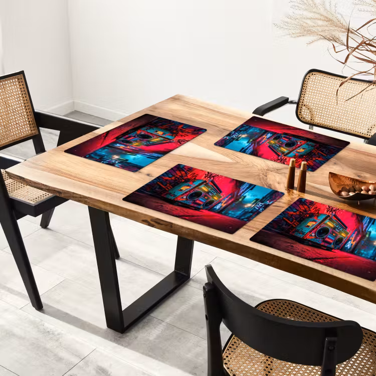 Placemat - 6 stuks - Boombox - Rood - Graffiti - Neon — 5