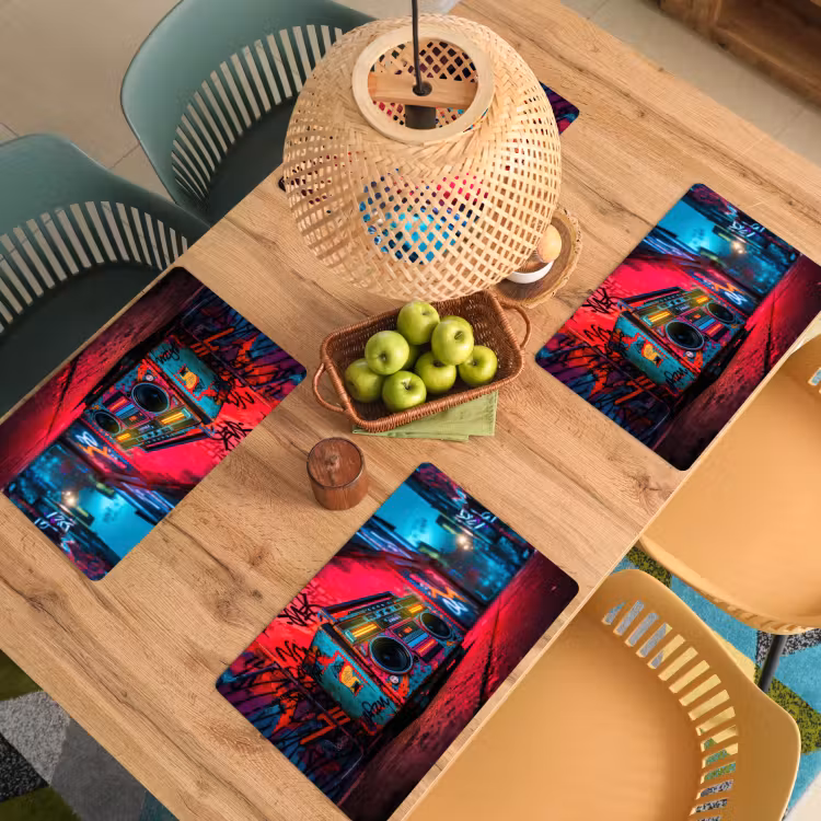 Placemat - 6 stuks - Boombox - Rood - Graffiti - Neon — 6