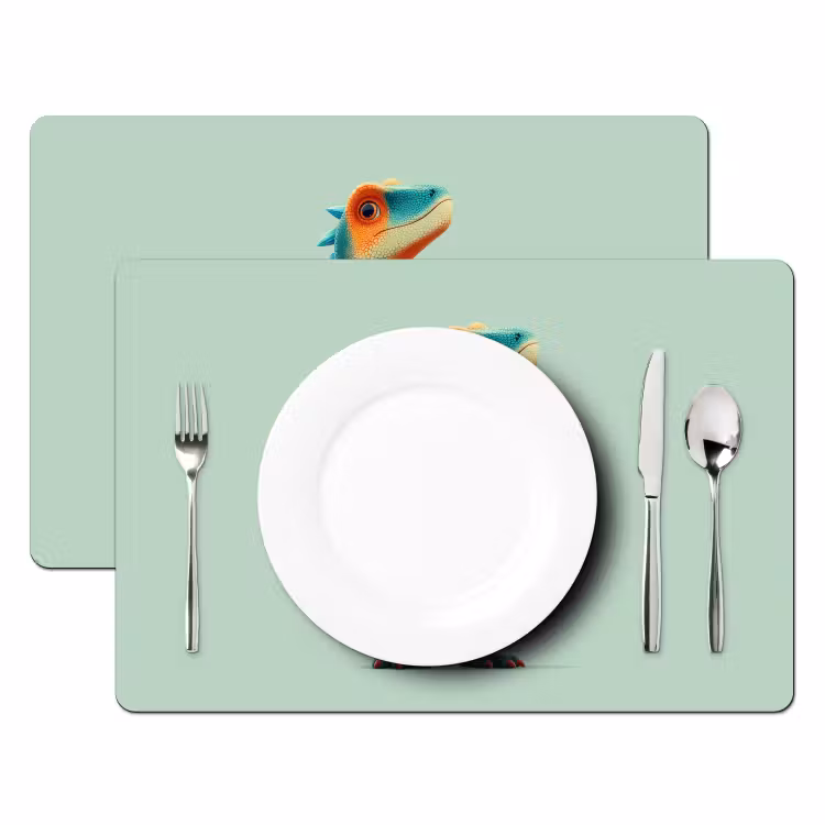 Placemat - 6 stuks - Cartoon - Dino - Oranje - Stekels — 2