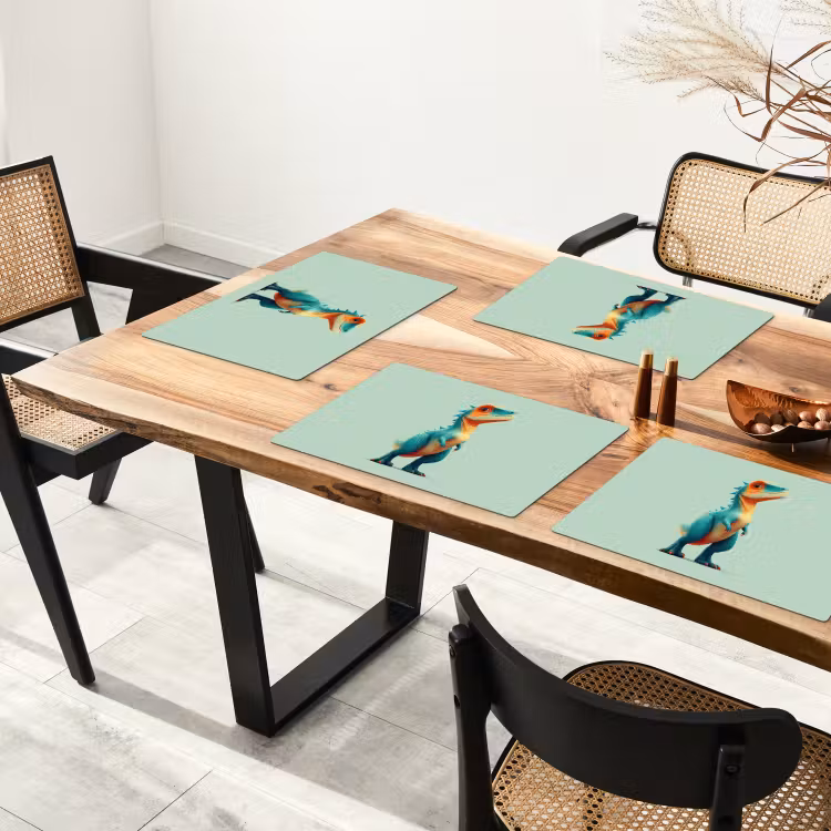 Placemat - 6 stuks - Cartoon - Dino - Oranje - Stekels — 5