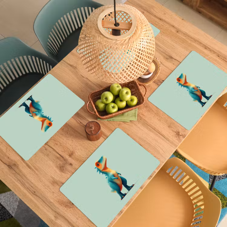 Placemat - 6 stuks - Cartoon - Dino - Oranje - Stekels — 6