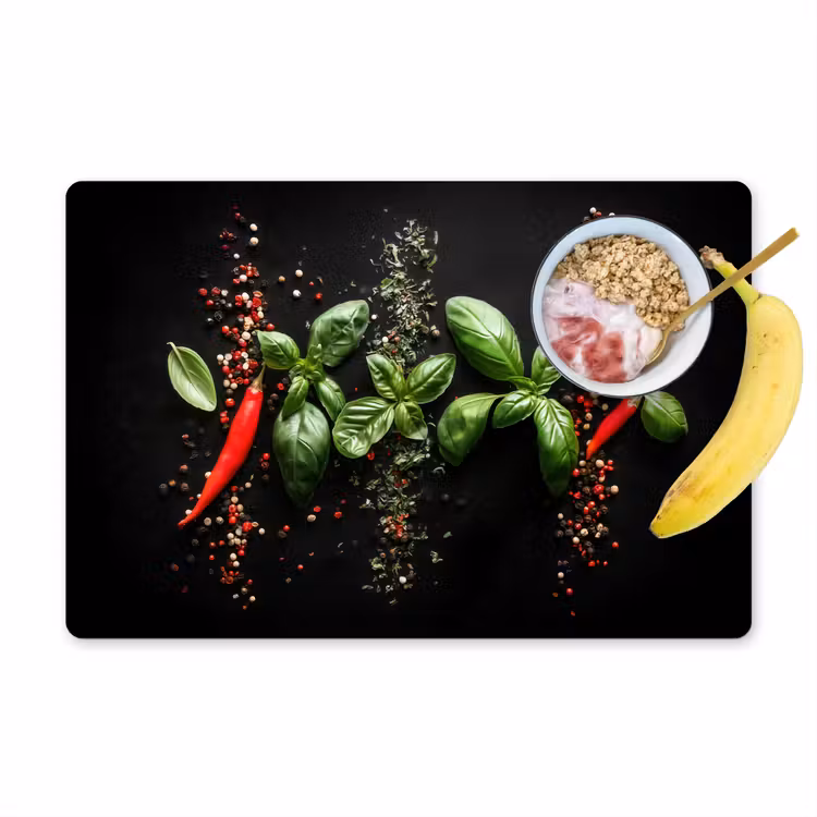 Placemat - 6 stuks - Chilipepers - Basilicum - Blaadjes - Rood — 1