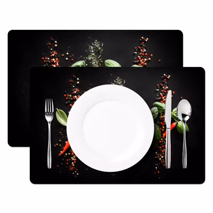 Placemat - 6 stuks - Chilipepers - Basilicum - Blaadjes - Rood — 2